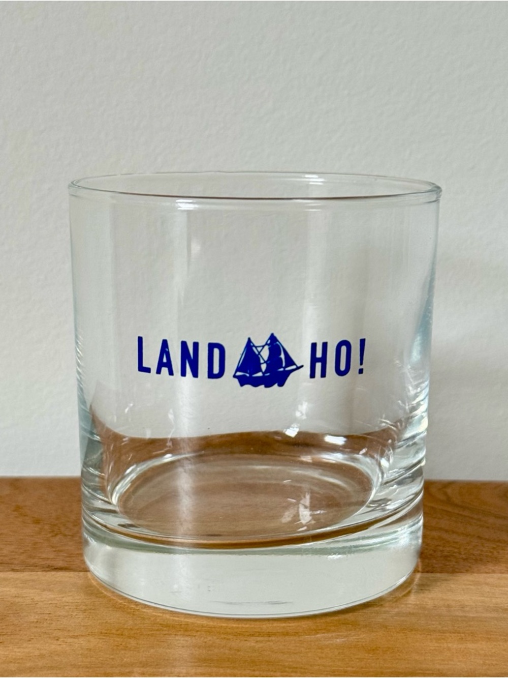 NWOT Anthropologie Land Ho Nautical Blue Sailboat Glass Tumbler
